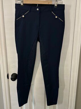HR Farm Possible Size 10 (Waist 32) Blue Full Seat Silicone Riding Breeches